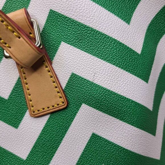 Dooney & Bourke‎ Green and White Chevron Striped Coated Shopper Tote - Picture 7 of 11